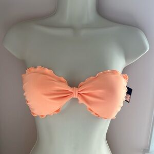 Victoria’s Secret Bikini Top Bandeau Style Ruffle Tie Back Light Orange Coral, M